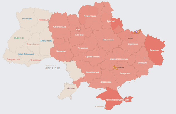 Мапа тривог станом на 09:20 п’ятниці, 26 червня.