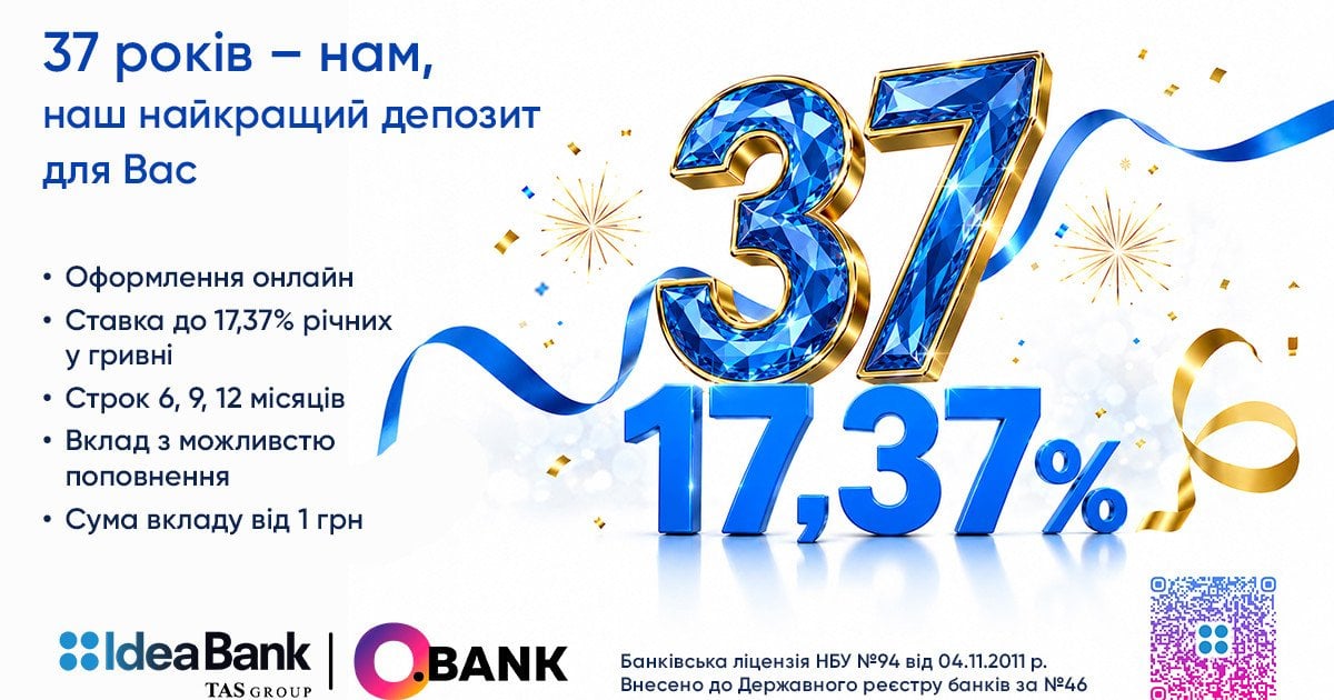 Ідея Банк до свого 37-річчя пропонує депозит «Акційний» із річною ставкою до 17,37% річних