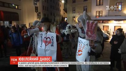 Второй день форума в Давосе начался с акций протеста экоактивистов в костюмах коал