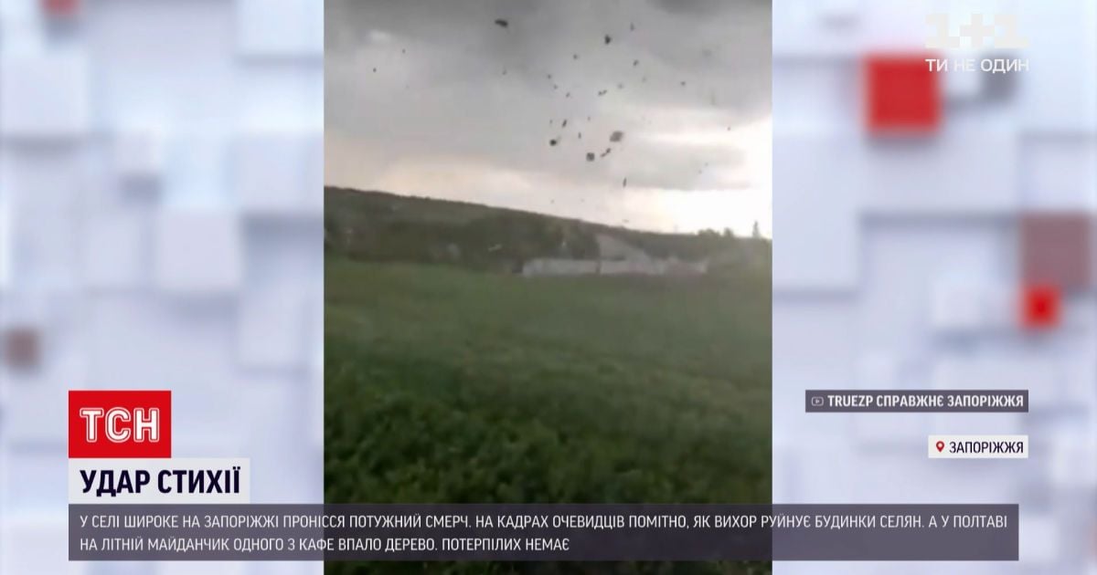 Погода в Украине: в Запорожской области пронесся мощный смерч, а в Полтаве ветер повалил дерево