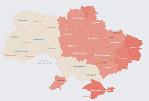 Повітряна тривога 6 червня / © alerts.in.ua