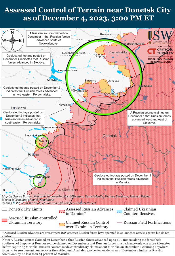 Ситуация возле Авдеевки. Карта боев ISW.