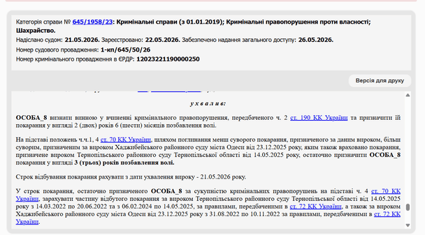 Приговор суда / © Единый государственный реестр судовых решений