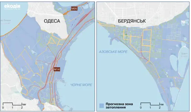 Як може затопити Одесу та Бердянськ. Прогноз від «Екодія». / © Телеграф