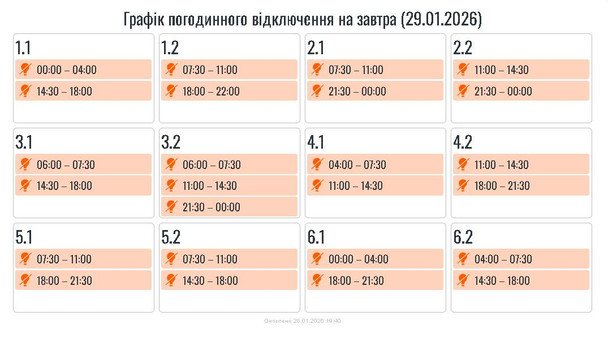 График отключения света на Прикарпатье 29 января
