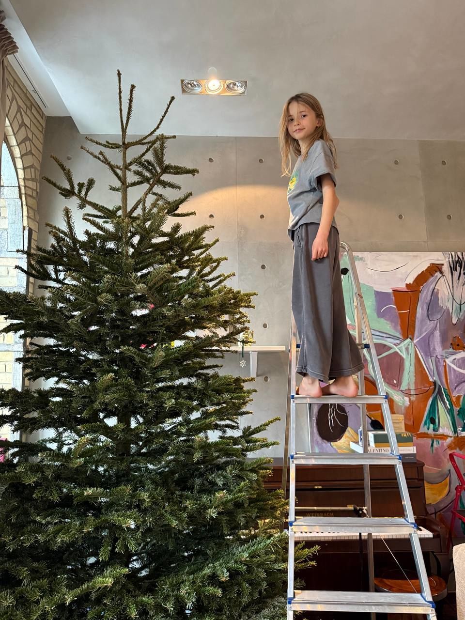 Надя Дорофеева с мужем и детьми украшает елку / © t.me/thisisdorofeeva