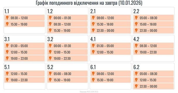 Графік відключення світла на Прикарпатті 10 січня