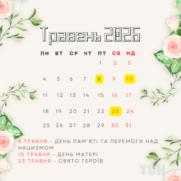 Календар свят у травні 2026 року / © ТСН