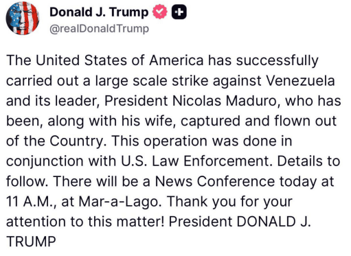 Пост Трампа у Truth Social.