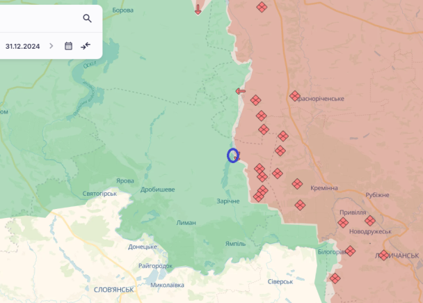 Плацдарм РФ на річці Жеребець у меншому масштабі / © Deepstatemap qtriudiqhuiruhab