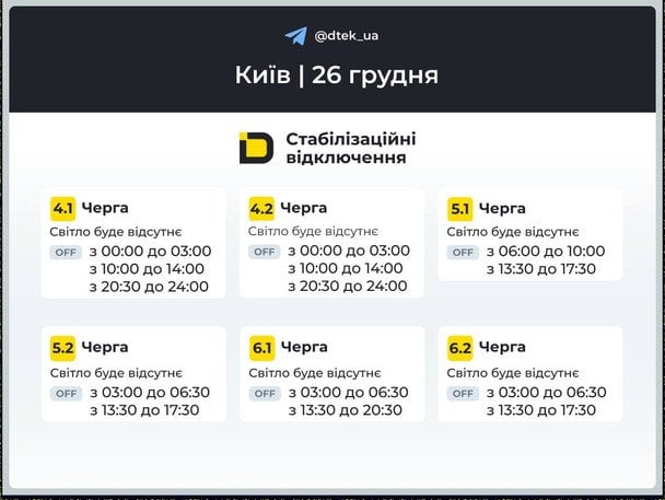 Графіки відключення світла у Києві