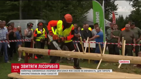 Повалить дерево за минуту, распилить бревно за секунды: на Буковине состоялись соревнования лесорубов