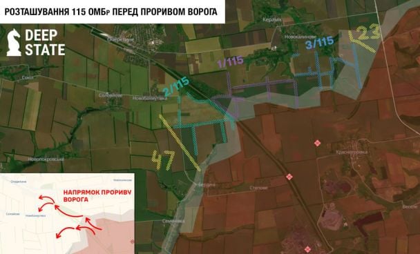 Расположение полосы обороны 115-й бригады / © Deepstatemap