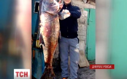 В Днепре гарпуном поймали гигантского 50-килограммового толстолобика