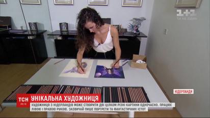 Художница из Нидерландов может создать две разные картины одновременно двумя руками