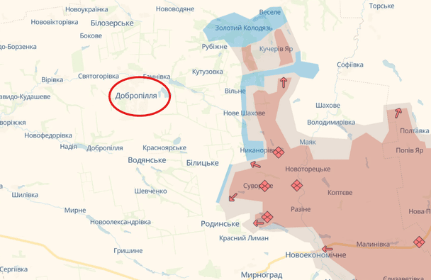 Ситуація біля Добропілля. Мапа DeepState. / © Deepstatemap