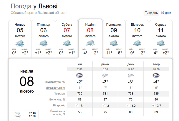 Погода у Львові 8 лютого / © скриншот