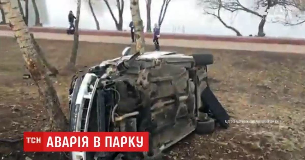 У Києві автомобіль залетів у паркову зону і зупинився об дерево