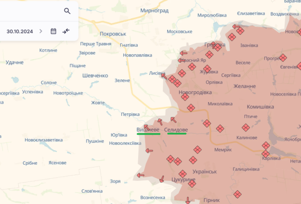 Селидове і Вишневе на карті / © t.me/DeepStateUA