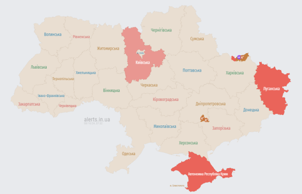 Карта тревог на утро вторника 8 октября.