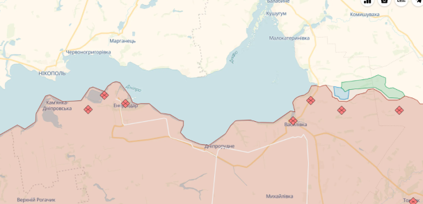 Окуповані Василівка та Енергодар на карті / © Deepstatemap