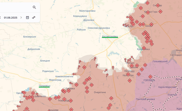 Покровск и Константиновка на карте / © Deepstatemap