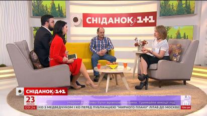 В гостях Сніданку - тренер Лиги Смеха Елена Кравец и креативный продюсер Андрей Чивурин