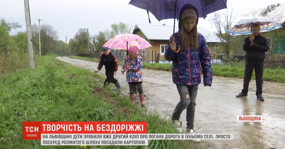 Творчість на бездоріжжі: у Львівській області діти посадили на дорозі картоплю