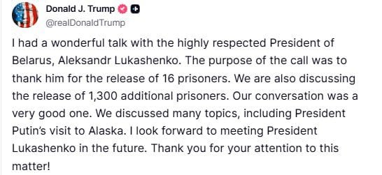 Повідомлення Трампа після розмови з Лукашенком