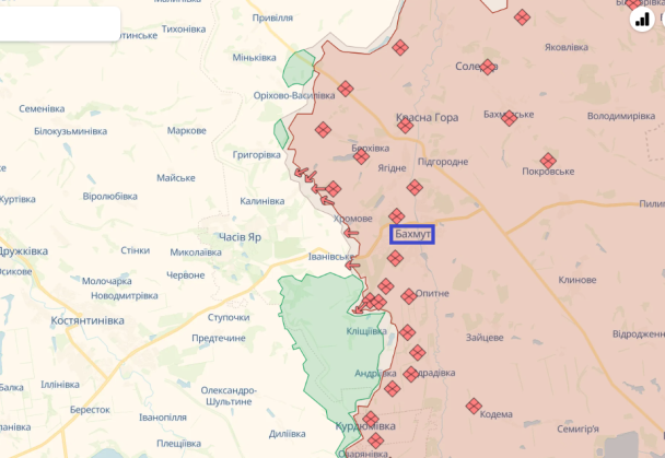 Бахмут і околиці на карті / © Deepstatemap