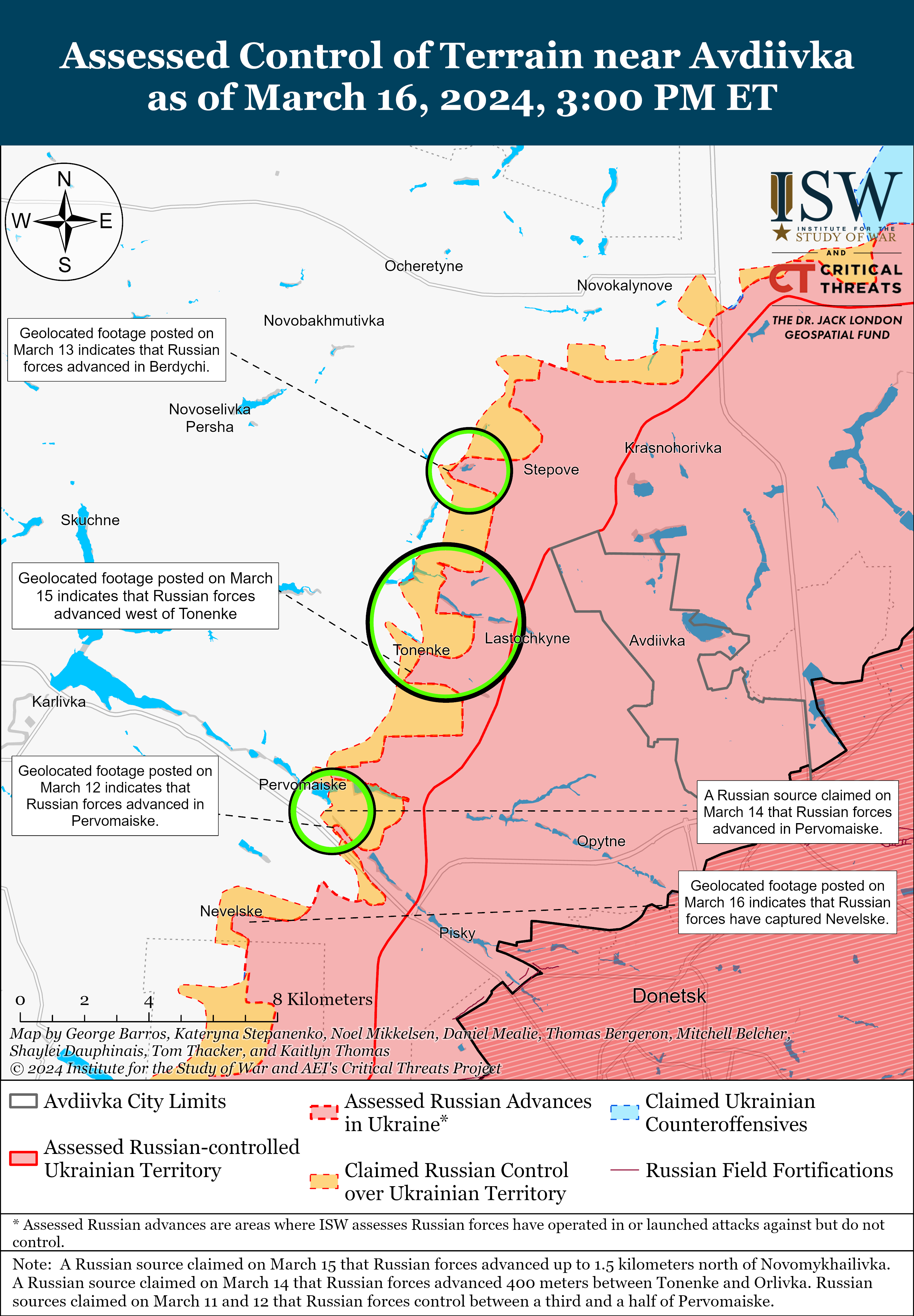 Offensiva russa vicino ad Avdiivka il 17 marzo 2024. FOTO: ISW / ©