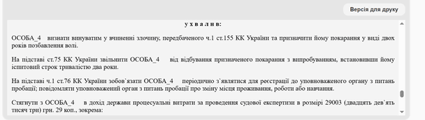 Вирок суду / © Єдиний державний реєстр судових рішень