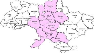 Цветом обозначены области, где сейчас активно сыплет снег / © ГСЧС