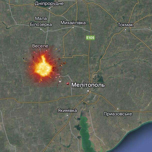 Взрыв в поселке Веселое. Карта / © Telegram / Иван Федоров / Мелитополь / городской голова