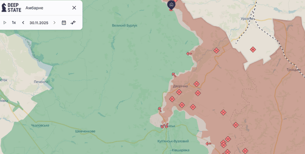 Одрадне і Амбарне на північ від Куп’янська / © Deepstatemap