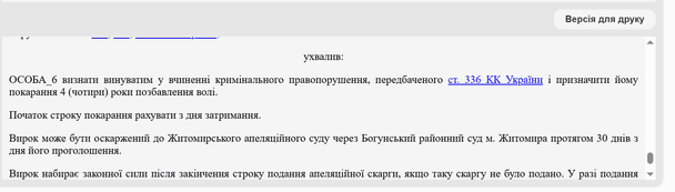 Вирок суду / © Єдиний державний реєстр судових рішень