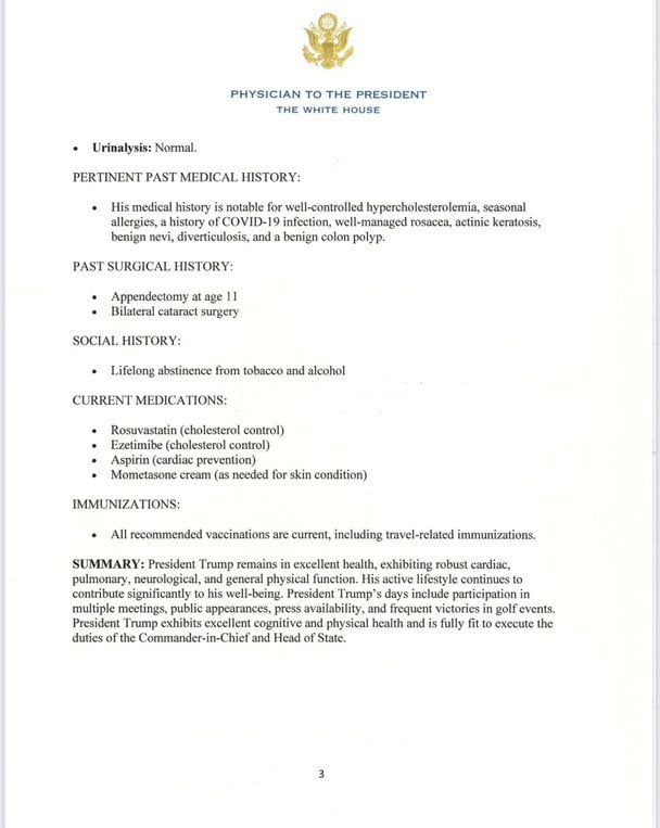 Результати медогляду Дональда Трампа / © Речниця Білого дому Керолайн Лівітт на X
