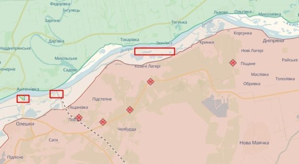 Карта, где УСУ имеют плацдармы для наступления/Фото: deepstatemap.live