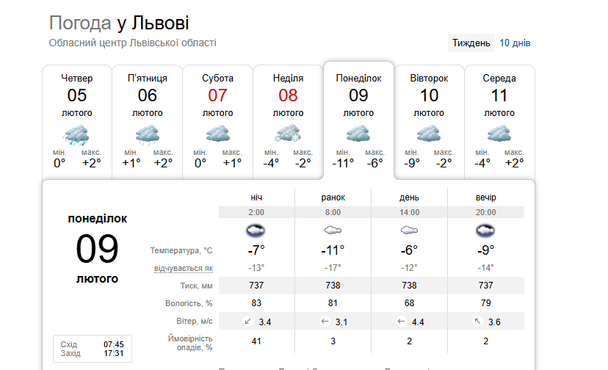 Погода у Львові 9 лютого / © скриншот