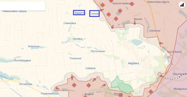 Авдіївка, Степове та Бердичі на карті / © Deepstatemap