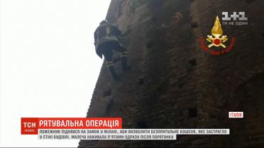 Пожарный поднялся на замок в Милане, чтобы освободить беспризорного котёнка
