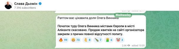 Допис Слави Дьоміна / © Telegram-канал Слави Дьоміна