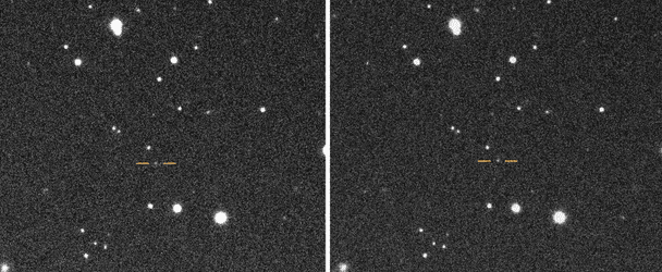 Ця пара зображень показує навколоземний астероїд 2025 SC79, який рухається в космосі / Автор зображення: Скотт С. Шеппард