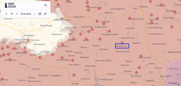 За рік бойових дій Очеретине опинилося у тилу ворога / © Deepstatemap