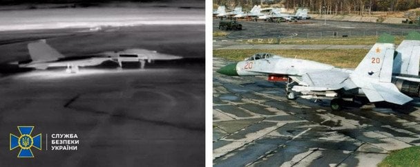 СБУ уразила два російські літаки Су-27 на аеродромі Бельбек у Криму. / © СБУ