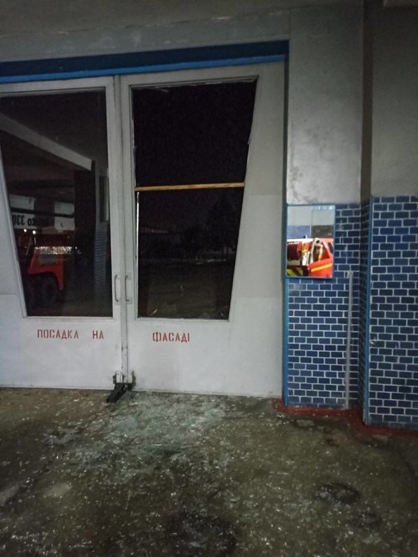 The fire station in Khmelnytskyi region was damaged by drone debris / Photo: Ministry of Internal Affairs of Ukraine on Telegram
