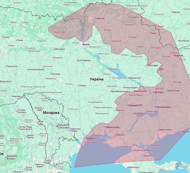 Мапа зон небезпеки реактивних БпЛА / © Сергій Бескрестнов «Флеш»