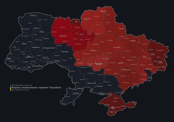 Мапа тривог станом на 14:40 четверга, 7 травня