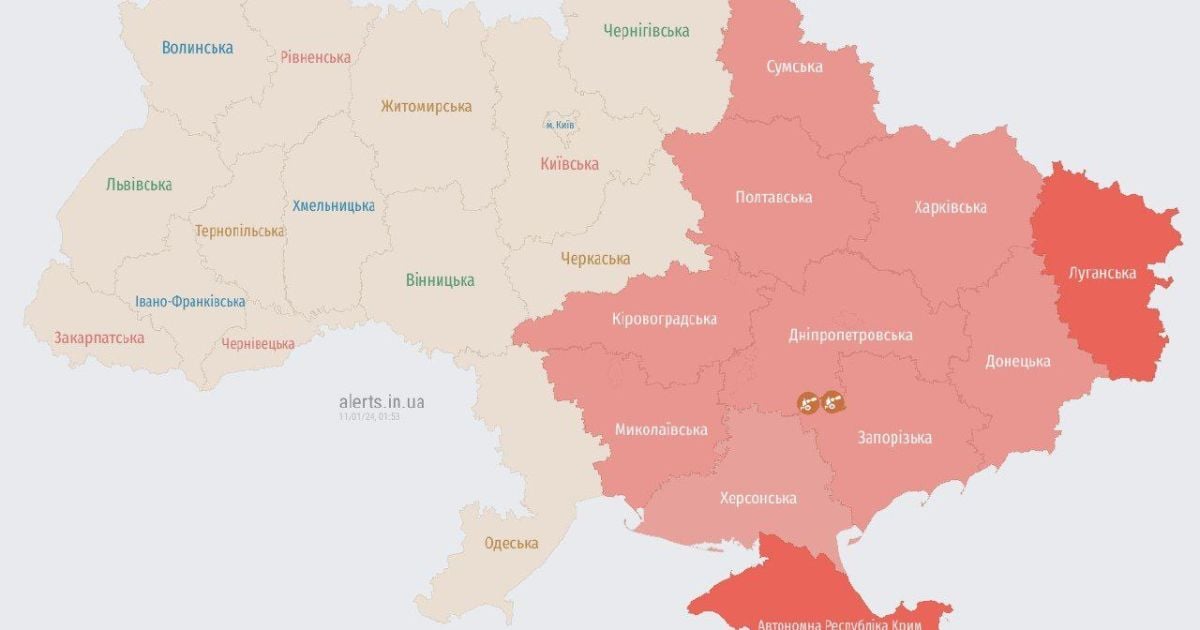 Большую часть Украины охватила воздушная тревога