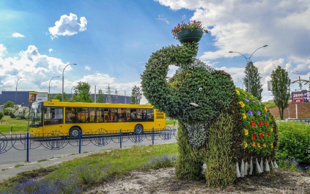 Декоративний слон з квітів на Оболоні в Києві. / © УНІАН